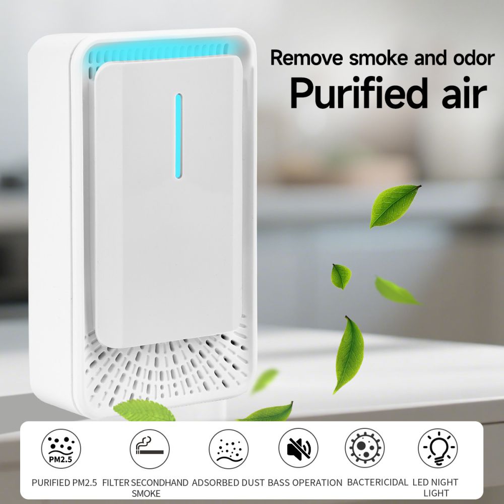 Negative ion air purifier, smart sterilization, smoke removal, odor elimination, plug and play model for home office with rapid PM2.5 filtration