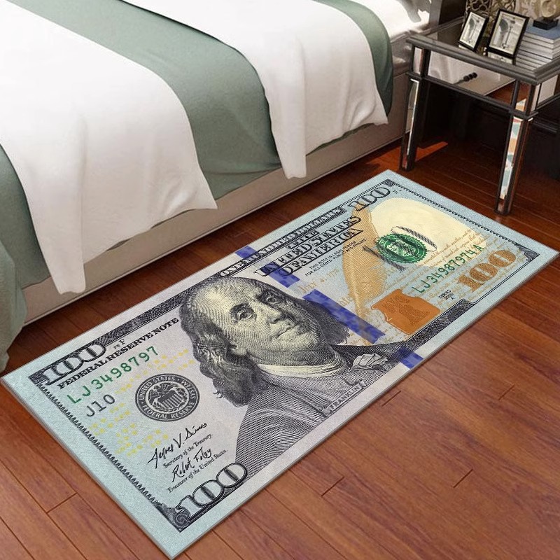Dollar Bill Design Crystal Velvet Floor Mat, Full Coverage