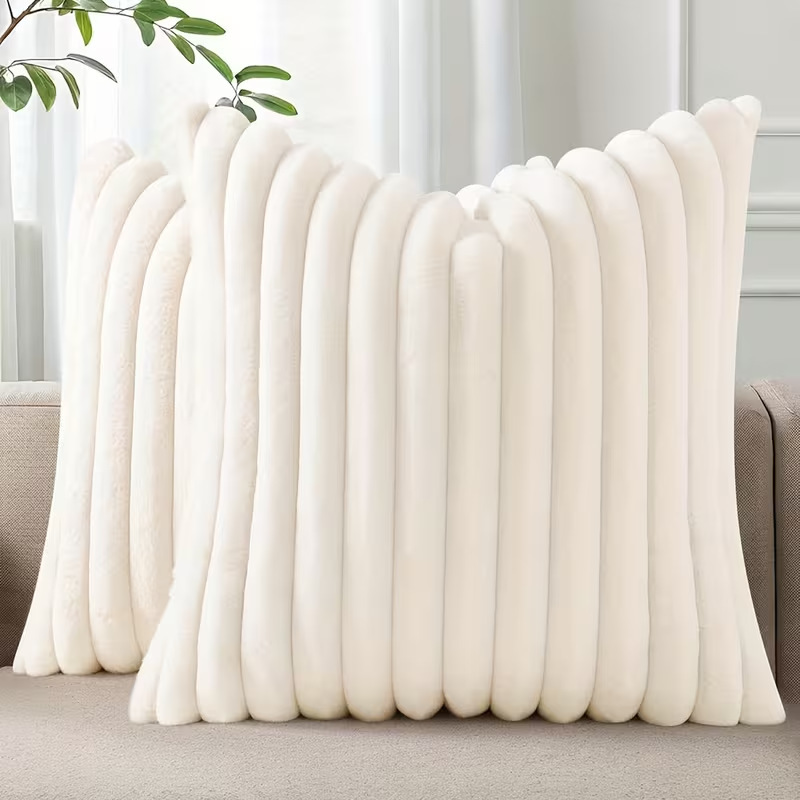 Soft Plush Throw Pillow Cover, Solid Color Faux Rabbit Fur, Sofa Cushion