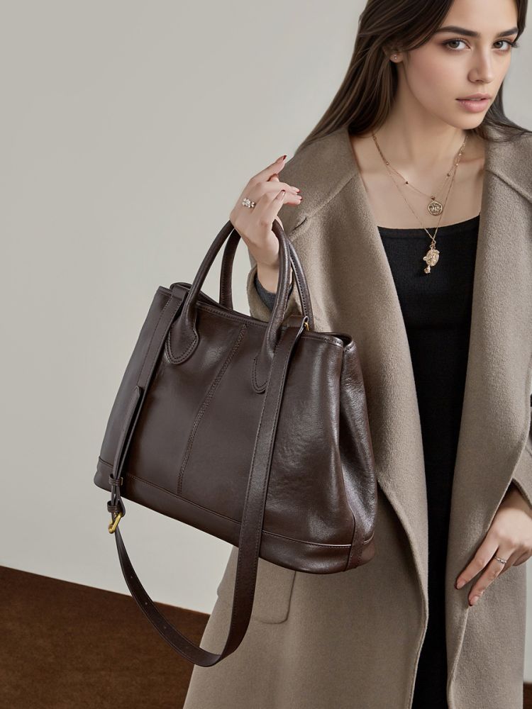 Genuine Leather Large Capacity Women's Tote Handbag, Single Shoulder - 1