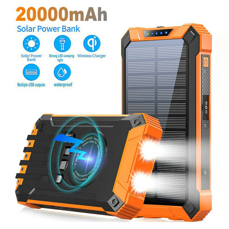 Трансграничный беспроводной солнечный power bank с беспроводной зарядкой, оригинальный стандарт, большая емкость 20000mAh, уличный powerbank с индивидуальным логотипом