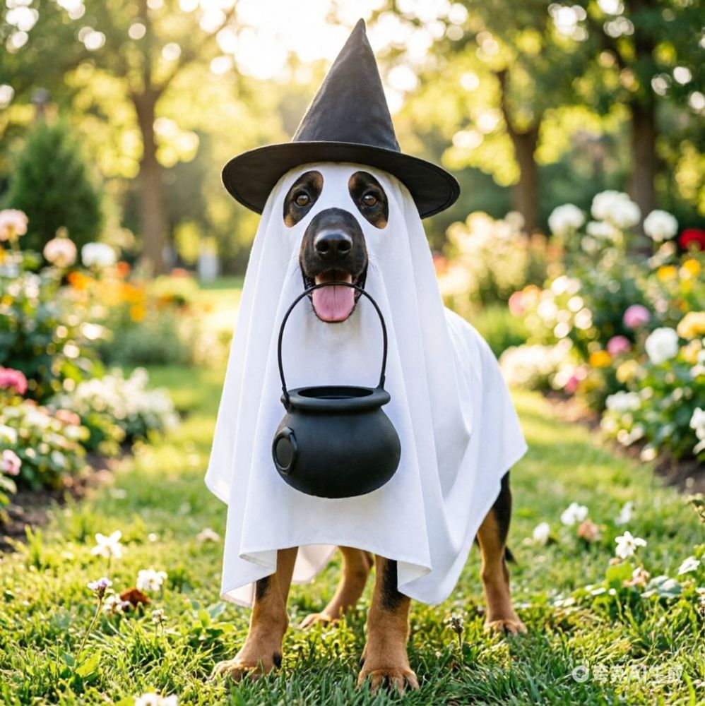 Halloween köpek hayalet kostümü, pelerin ve cadı şapkası
