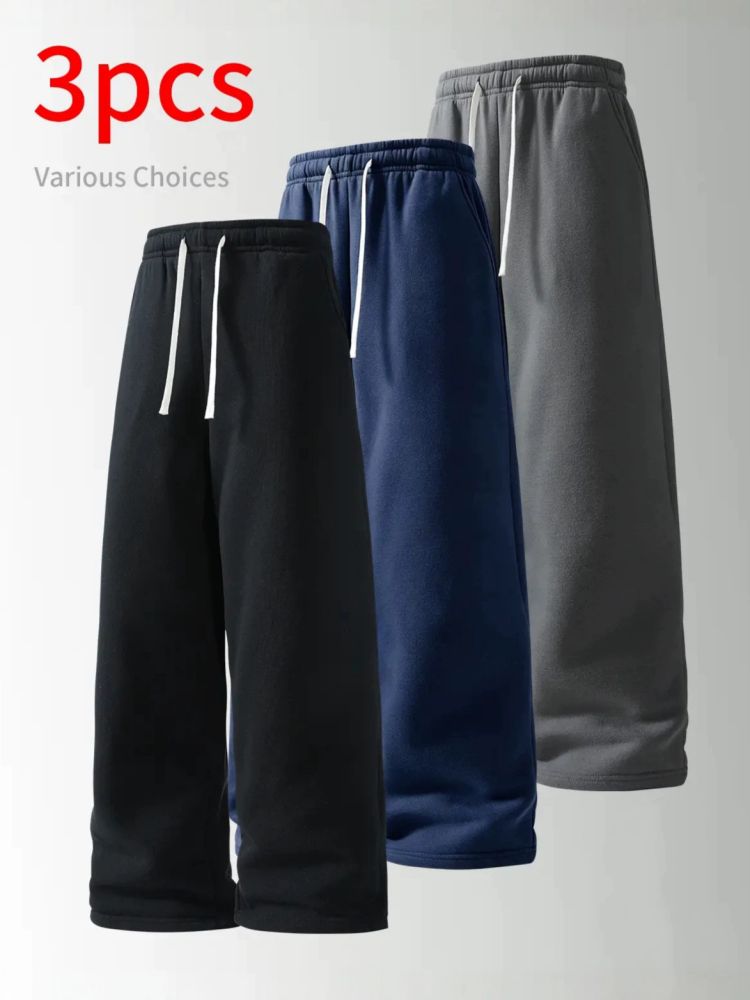 Wide-Leg Autumn-Winter Sweatpants, 3-Piece Set, Loose Fit - 1