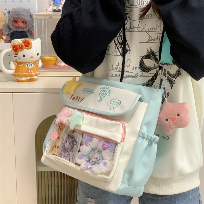 Süße bestickte große Tragetasche mit transparentem Stab Hirse Schmerz Tasche einzelne Schulter Studenten Crossbody Tasche Frau niedlich - 6