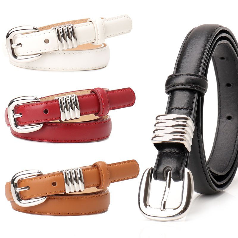 Women's Red Belt for Jeans, Decorative Leather Look, Versatile Style
