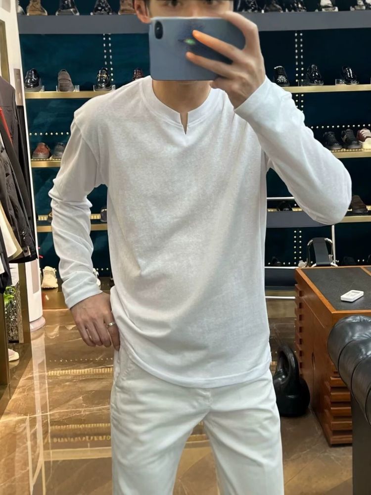 Herren-Langarm-T-Shirt mit V-Ausschnitt, Bambusgarn, Sonnenschutz