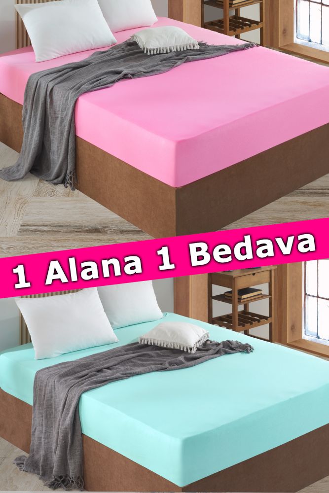2 Adet Tek Kişilik Lastikli Çarşaf | Pembe&Mint