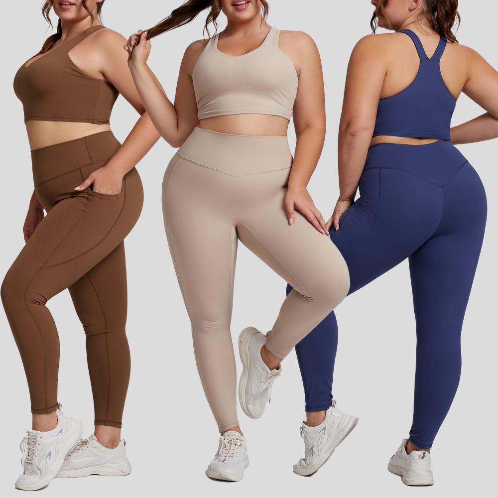 Nacktgefühl-Yoga-Set in Großgrößen für Damen, zweiteilig mit Taschen