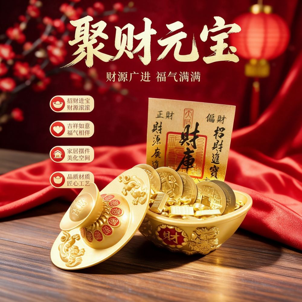 Kapaklı Feng Shui servet kasesi, külçe süs, ev dekorasyonu