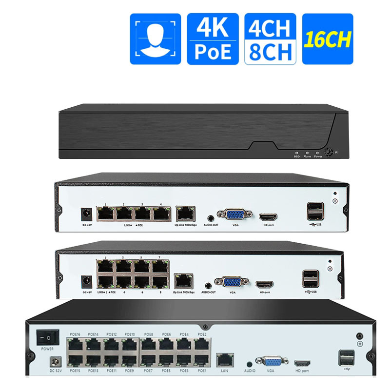 Xiongmai 4 kanallı POE NVR ağ video kaydedici, 8MP - 1