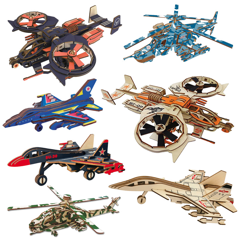 Wooden 3D Jigsaw Puzzle Airplane Model Building Blocks for Boys