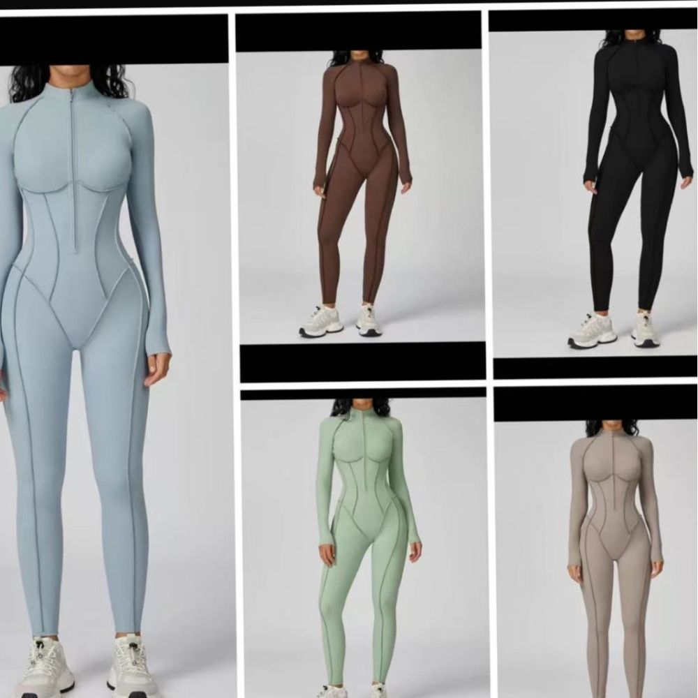 Women's Stand Collar Half-Zip One-Piece Fitness Suit, Vertical Stripes, High-Intensity Tra - 1
