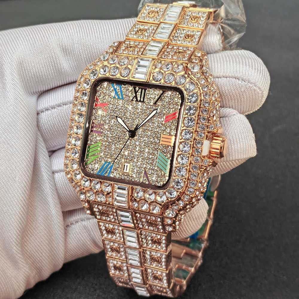 Herren-Quarzuhr, diamantbesetzt, Hip-Hop-Stil, Luxusdesign