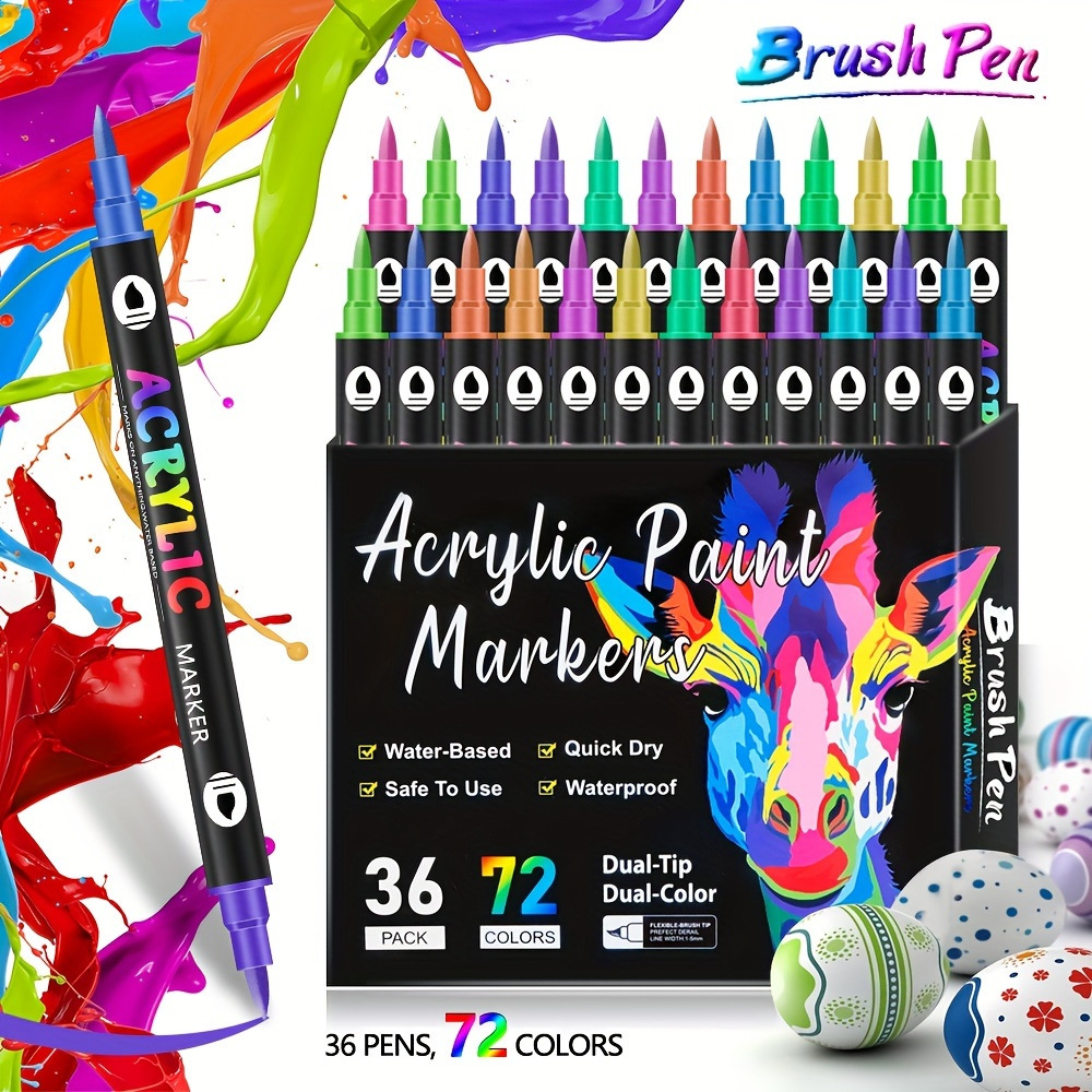 72-Color Dual-Tip Acrylic Marker Pen Set for Kids