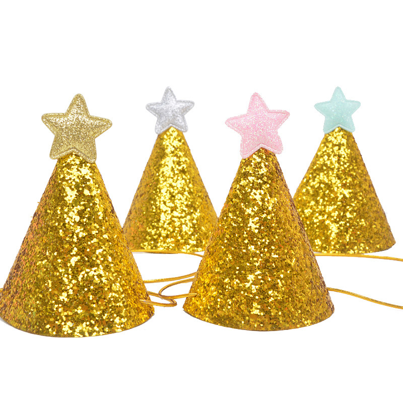 Gold Children's Birthday Party Hat with Star Sequins