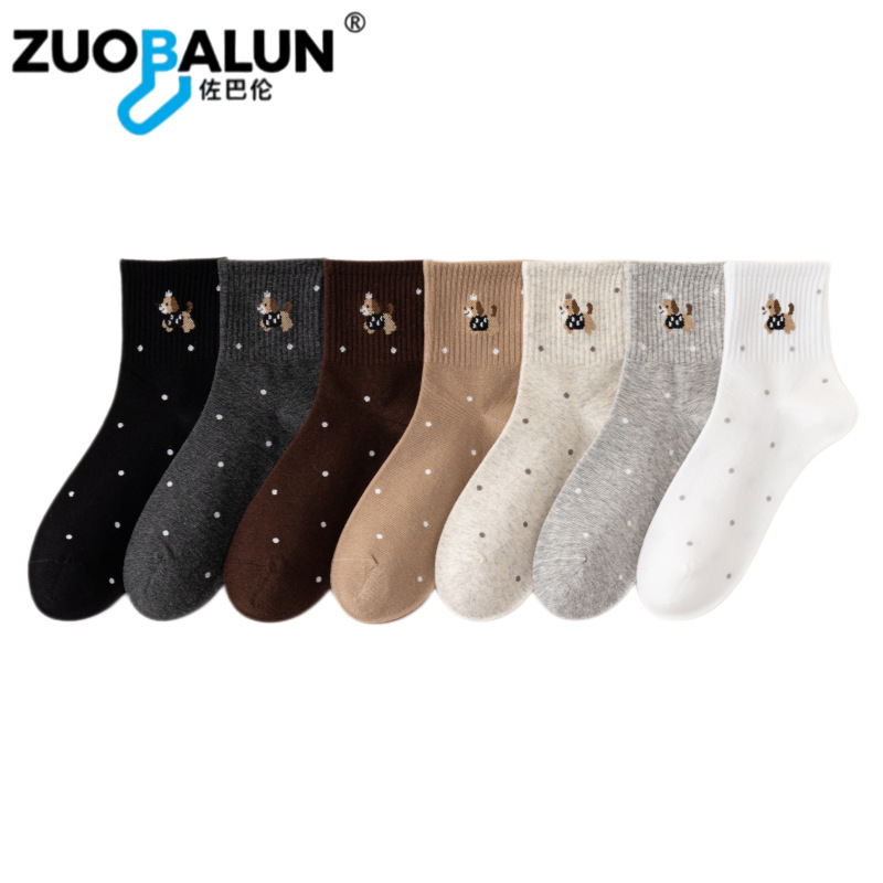 Xinjiang-Baumwollsocken für Damen, Frühlings- und Herbst-Mittellange Socken, reine Baumwolle, antibakteriell, geruchshemmend, atmungsaktiv, Sportsocken, trendige Cartoon-Baumwollsocken im Großhandel