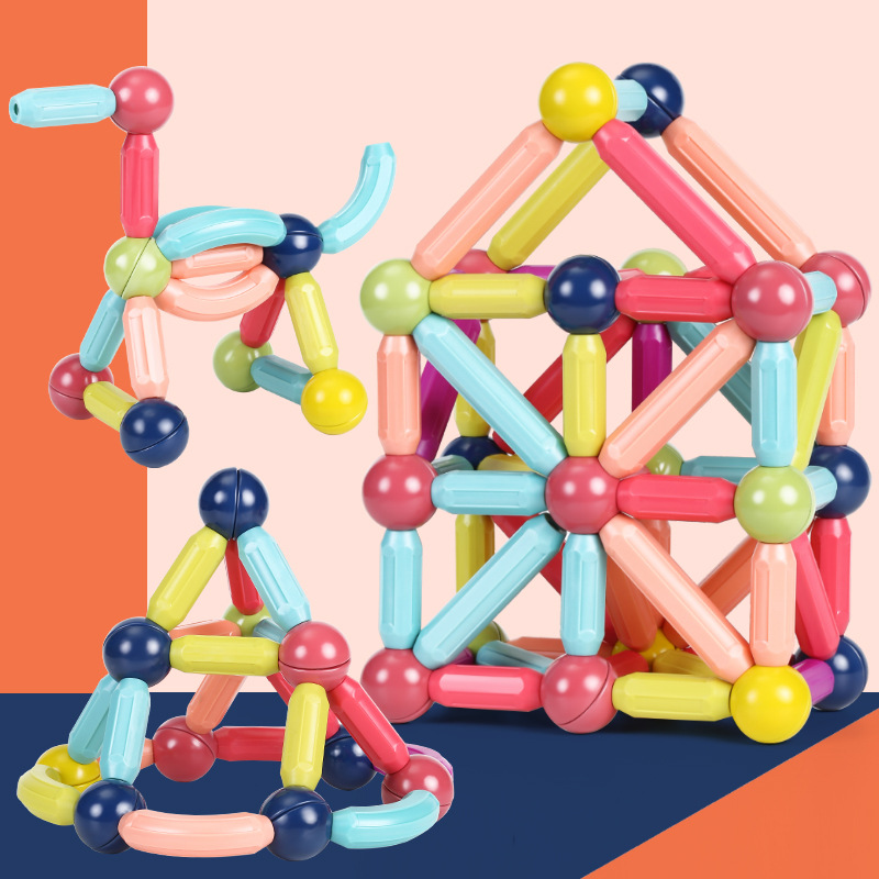 Magnetic Rod and Tile Building Set, Educational Magnetic Blocks for Kids 3+ - 4