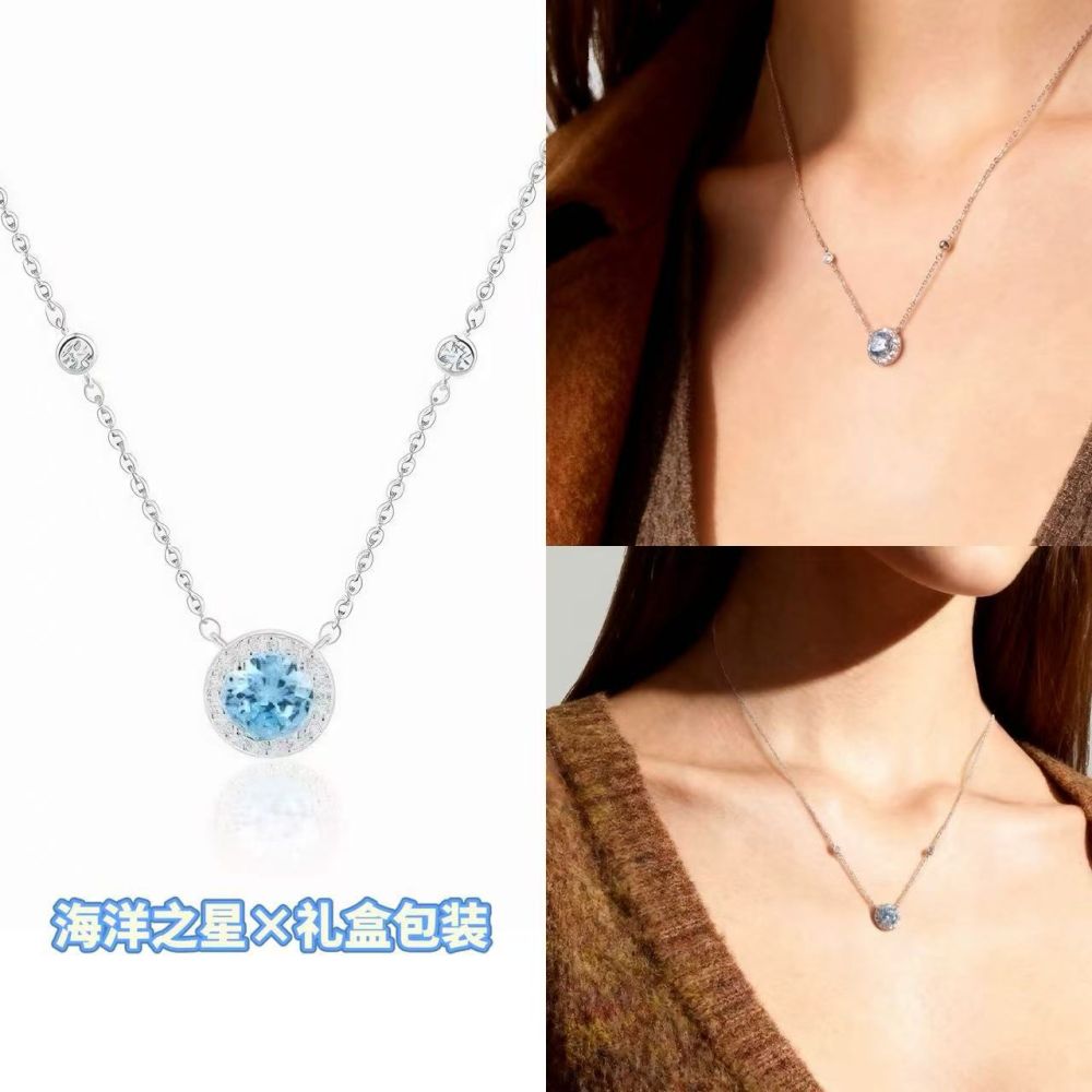 Meeresblau Schlüsselbein-Kette 5A Zirkonia Luxus-Halskette Damen