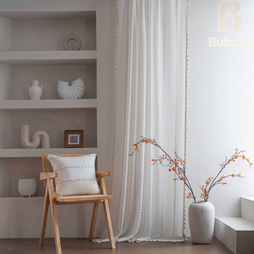Baba Fabric Nordic Style Cross-Border Simple Window Screen Living Room Bedroom Balcony Bay Window Lace Tulle Curtain Factory Finished Product Wholesale
