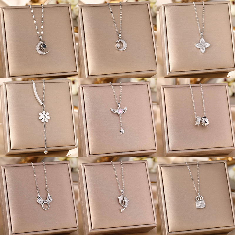 Bestseller im Cross-Border Live-Streaming silberne Titankette Halskette Damen mit Mikro-Zirkonia-Anhänger elegante Schlüsselbeinkette Schmuck nicht verfärbbar