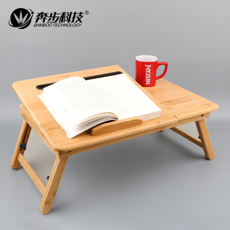 Bamboo Foldable Bed Table, Height-Adjustable Laptop Desk