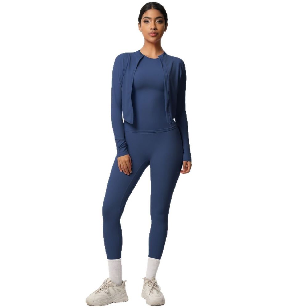 Yeni bulut algınlığı açık hava sporları sıkı yoga giyim seti, çıplak spor giyim, yüksek belli zayıflama yoga giyim üç parçalı set