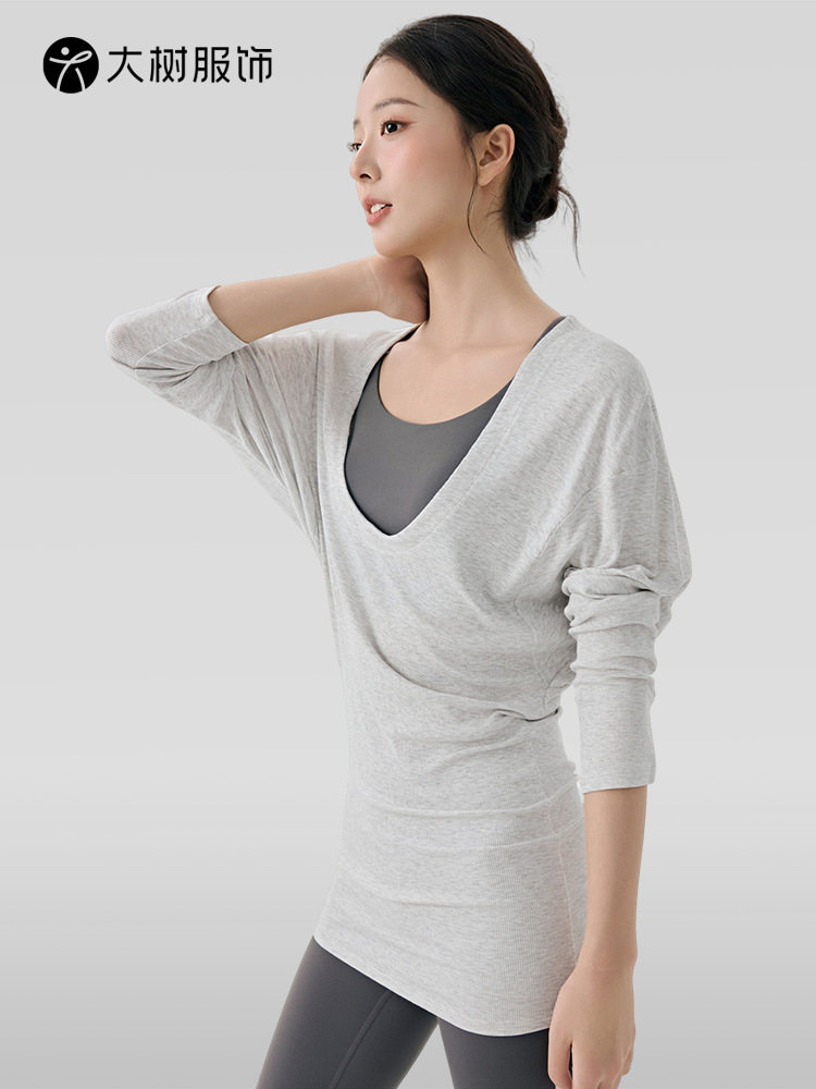 Large U-Neck Pilates Top for Women, Long Batwing Sleeves, Butt-Covering
