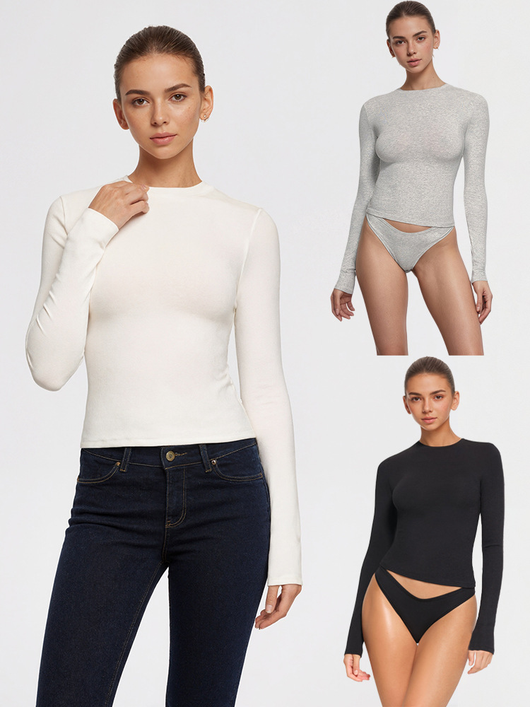 Fitted Drop-Shoulder Women's Long-Sleeve T-Shirt, Fleece-Lined, Autumn/Winter