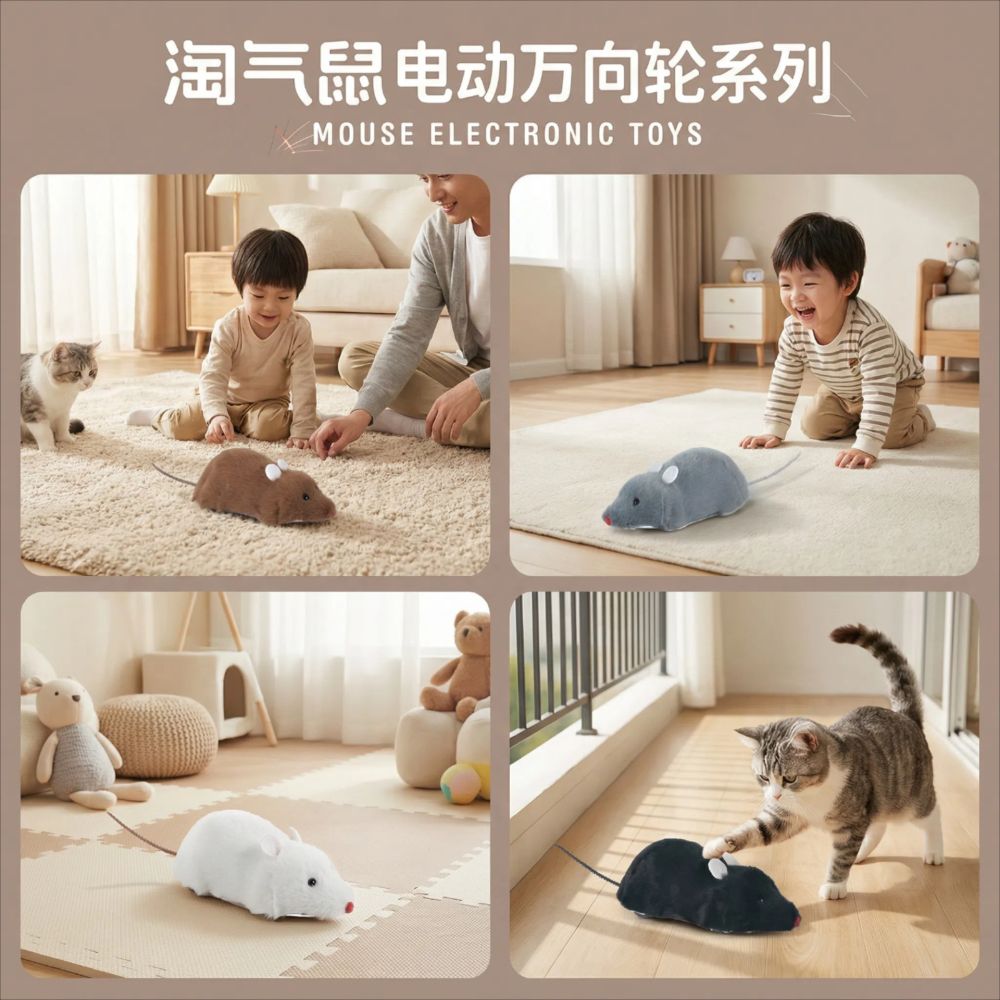 猫咪玩具儿童电动毛绒老鼠仿真模型自嗨逗猫宠物用品整蛊玩具跨境