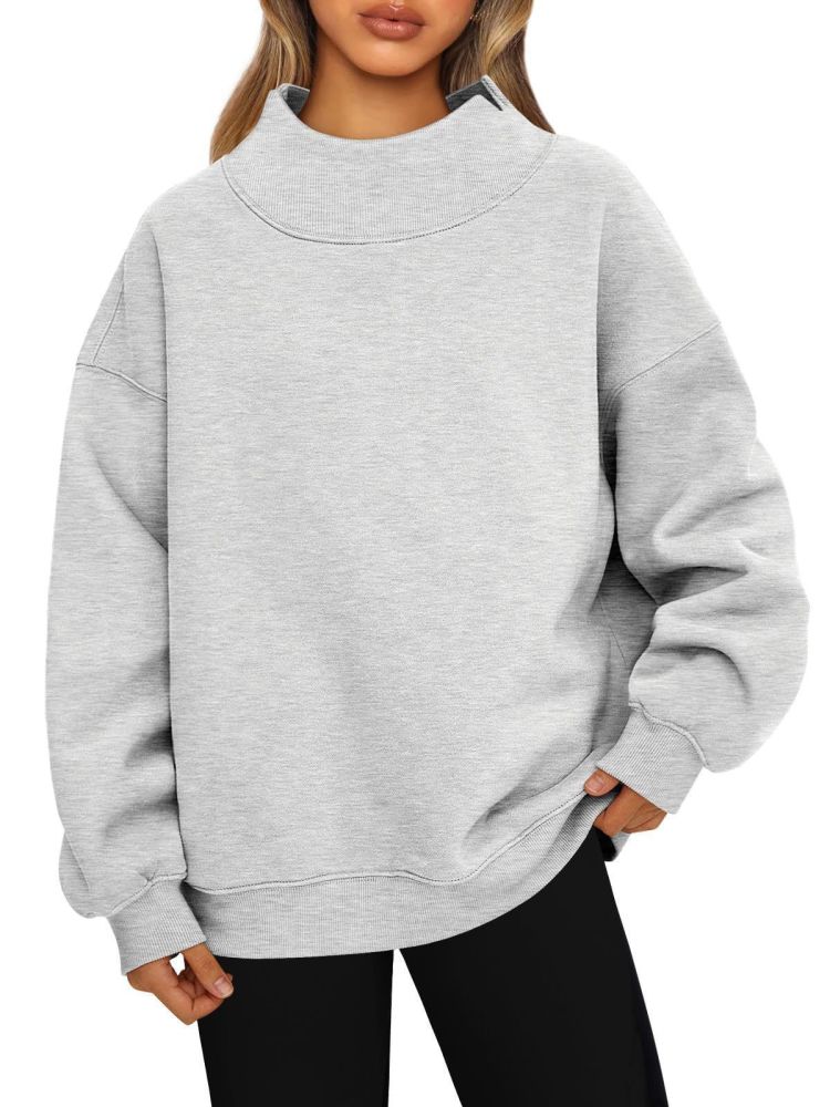 Women's Long Sleeve High Neck Sweatshirt, Fleece-Lined
