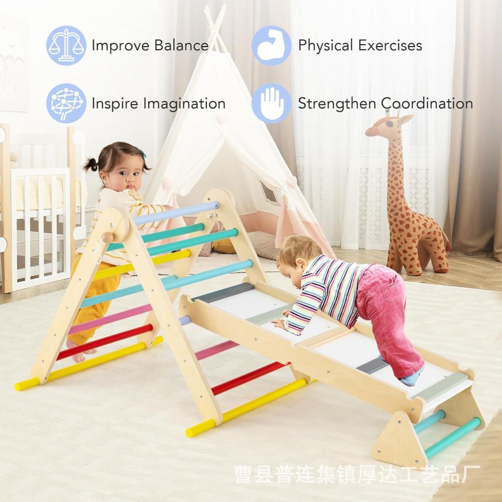 Solid Wood Triangle Set 7-in-1 Foldable Baby Climbing Frame