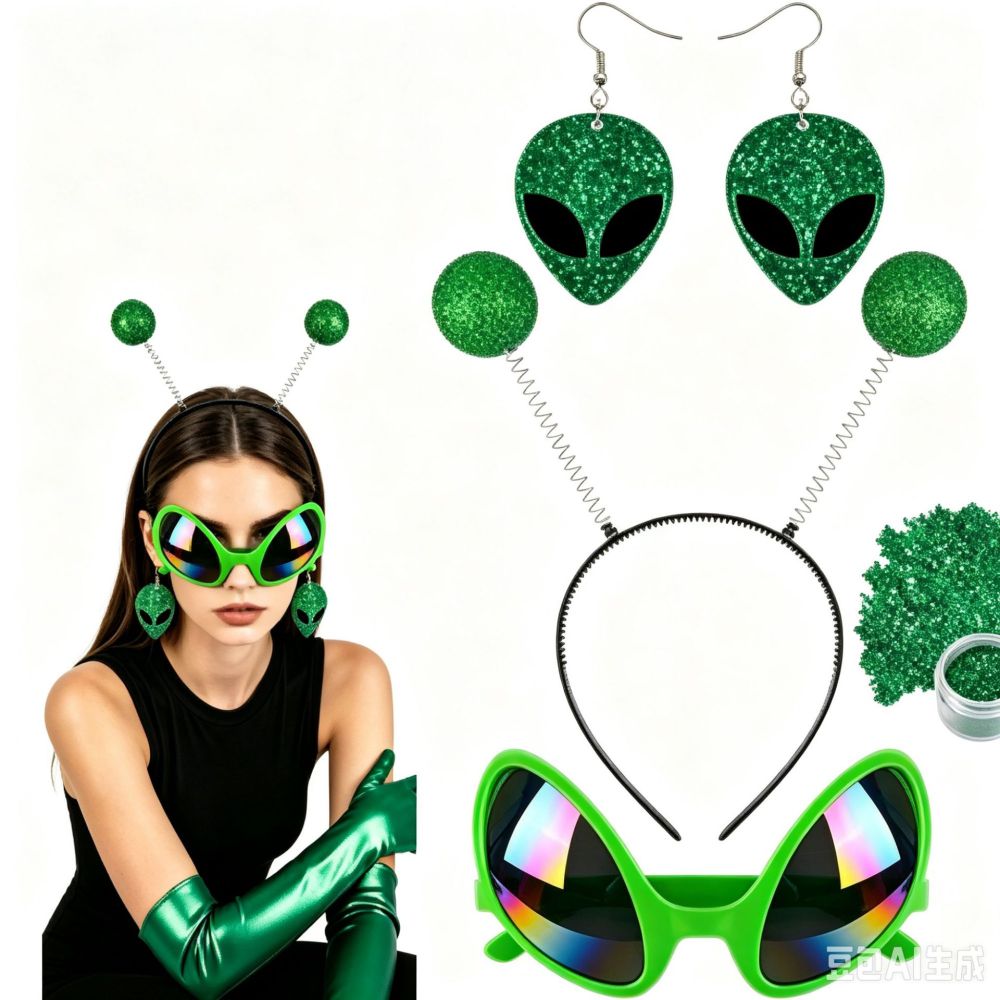 Halloween Alien Antenna Headband, Glasses and Gloves Cosplay Party Set