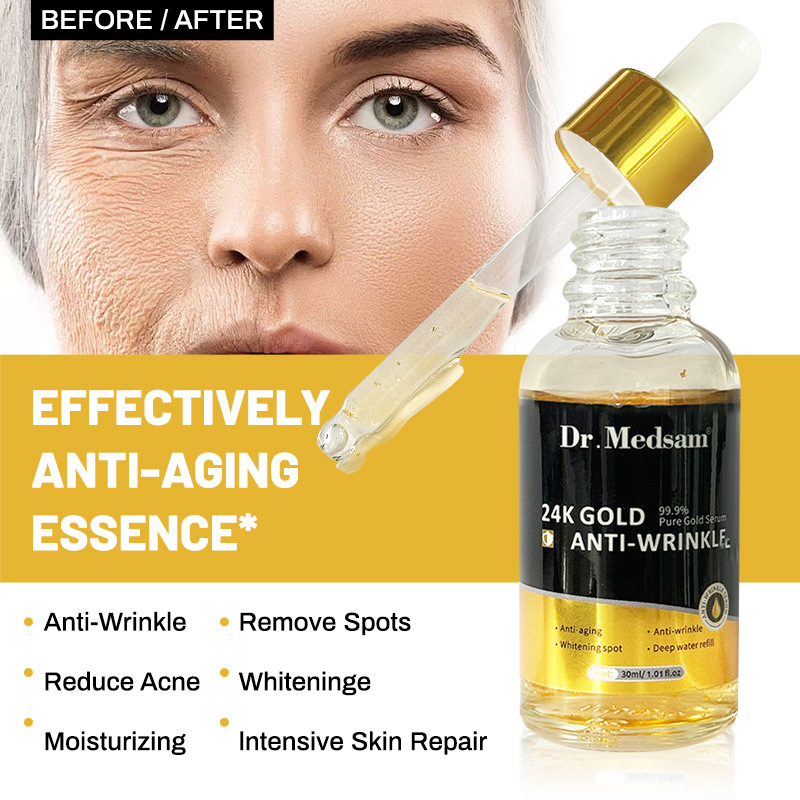 24K Altın Yapraklı Esans Serum, Hyaluronik Asit, Nemlendirici Kırışıklık Karşıtı - 1