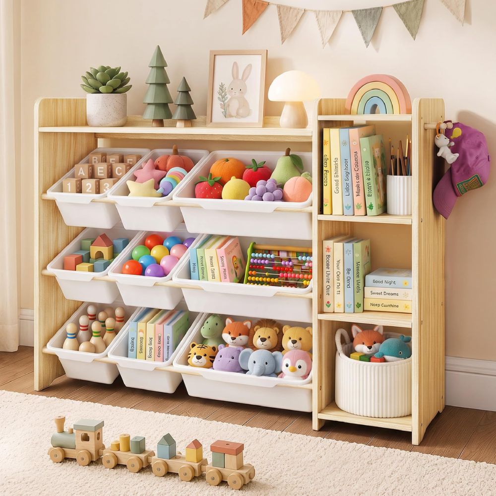Grenzüberschreitendes Massivholz-Spielzeuggestell Aufbewahrungsregal Montessori Kindergarten Spielzeugschrank Kinderregal Spielzeug-Aufbewahrungsgestell