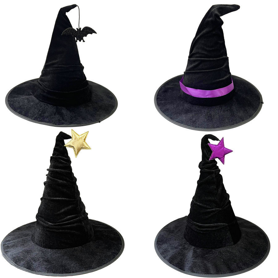 Halloween Witch Hat Black Velvet Witch Hat Wizard Headpiece Magician Witch Cap Party Hat Headwear