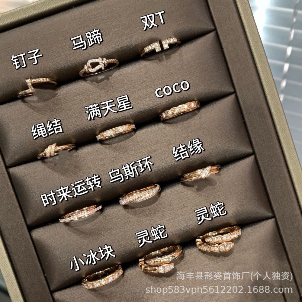 驴家万花筒满天星双T戒指高版镀18k金轻奢风coco蛇骨钉子情侣对戒