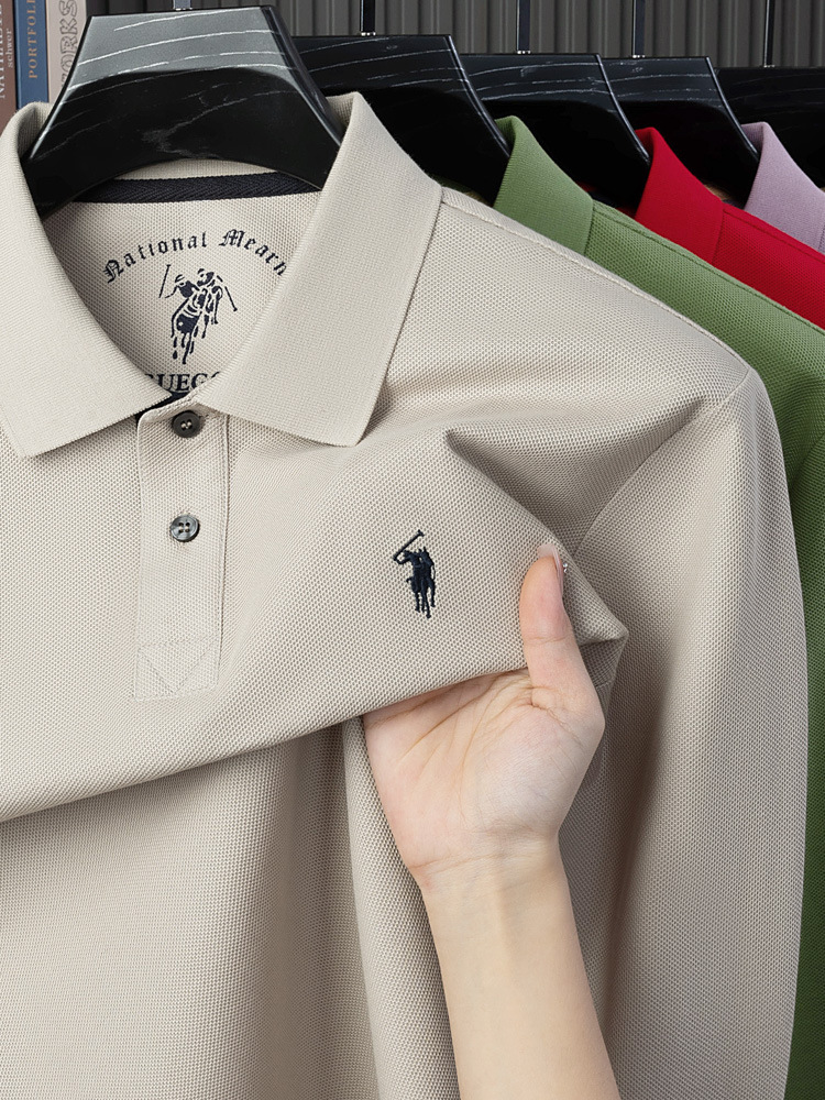 Men's Long Sleeve Pure Cotton Embroidered Polo Shirt