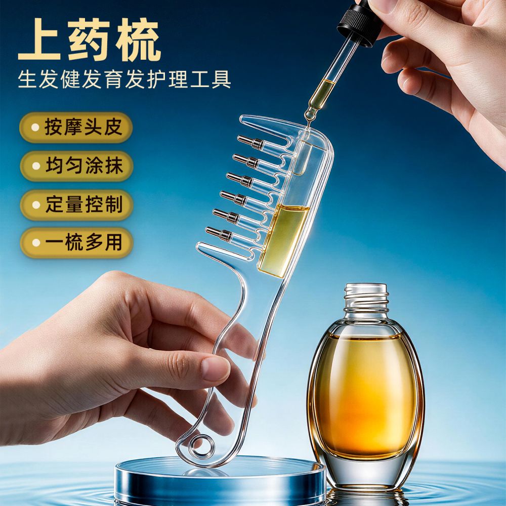 厂家直销爆款新品头皮上药器精油导液梳子按摩生发液上药梳水晶梳