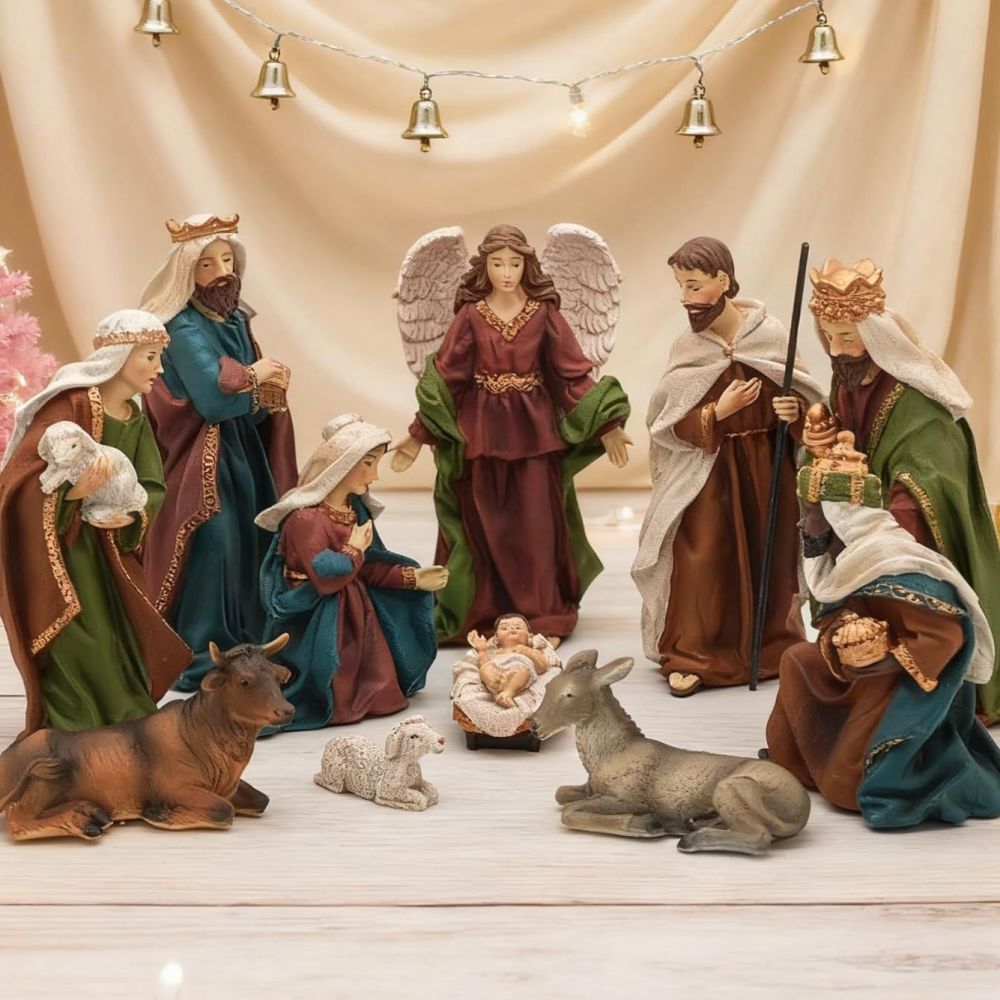 11 parça gerçekçi 18,5 cm figür seti, Noel ve dini dekorasyon