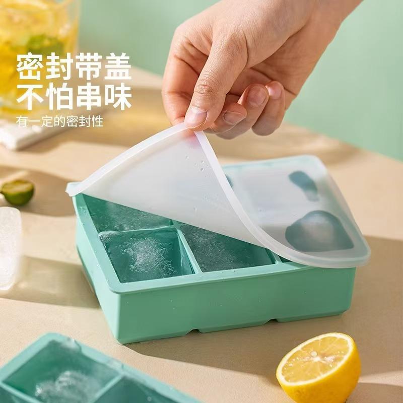 Food Grade Silicone Ice Cube Tray 8-Grid Whiskey Ice Cube Mold with Lid Ice Box Home Large Capacity Ice Cube Mold - 4
