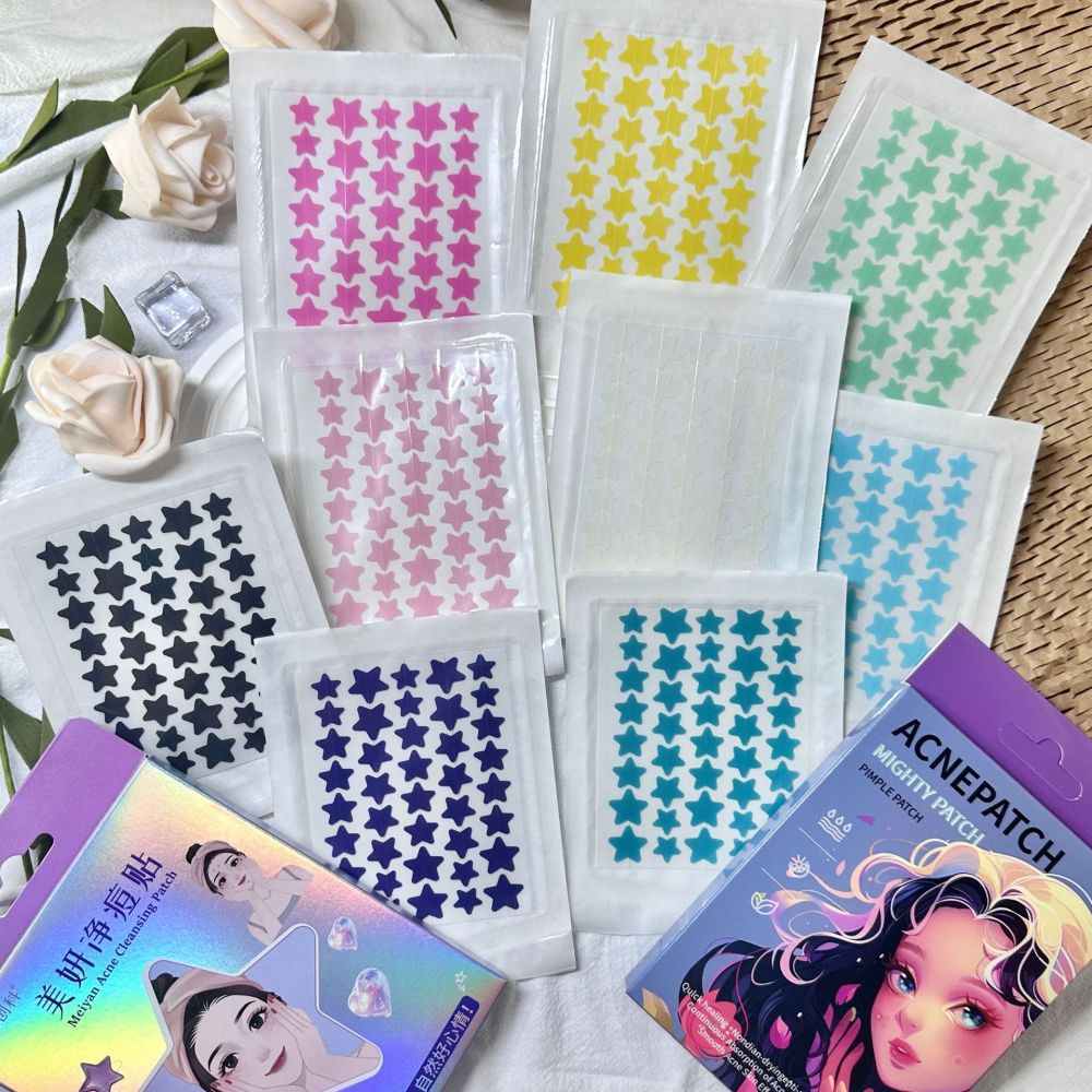 Cross-border wholesale factory colorful star acne patches, concealing acne stickers with hydrocolloid pus absorbing blemish removal patches, makeup-compatible, in stock, ultra-thin