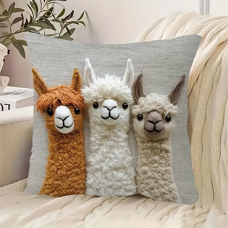 Cute Alpaca Pillow Cover 2D Flat Print Imitation Embroidery Pillow Cover Without Core Sofa Cushion Cover Home Decoration