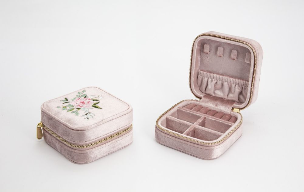 Velvet Jewelry Box Travel Portable Square Fabric PU Jewelry Hand Jewelry Small Storage Box Double Layer Wholesale - 11