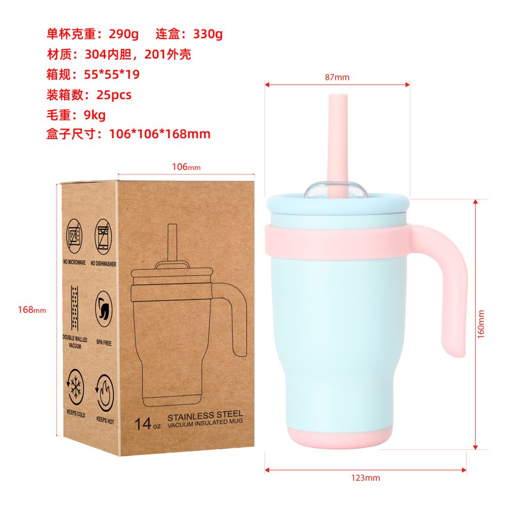 Back to school season contrast color 14oz straw car cup children student thermos cup stainless steel water cup handle car cup - 3