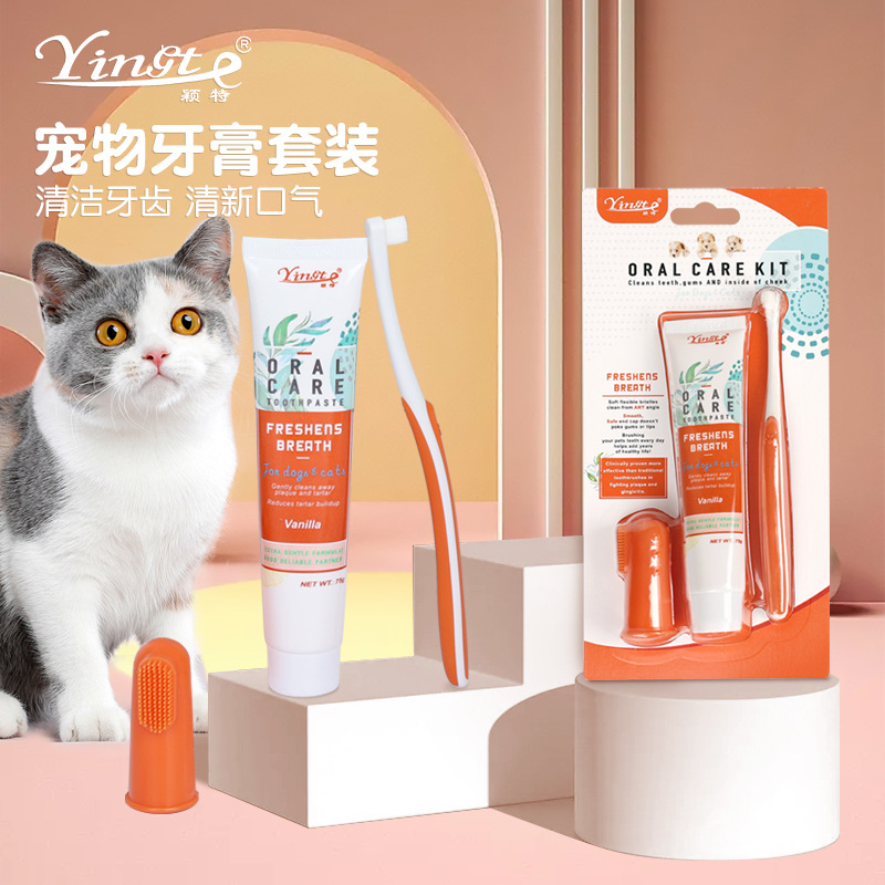 Pet Toothpaste and Toothbrush Set for Cats and Dogs, Oral Cleaning