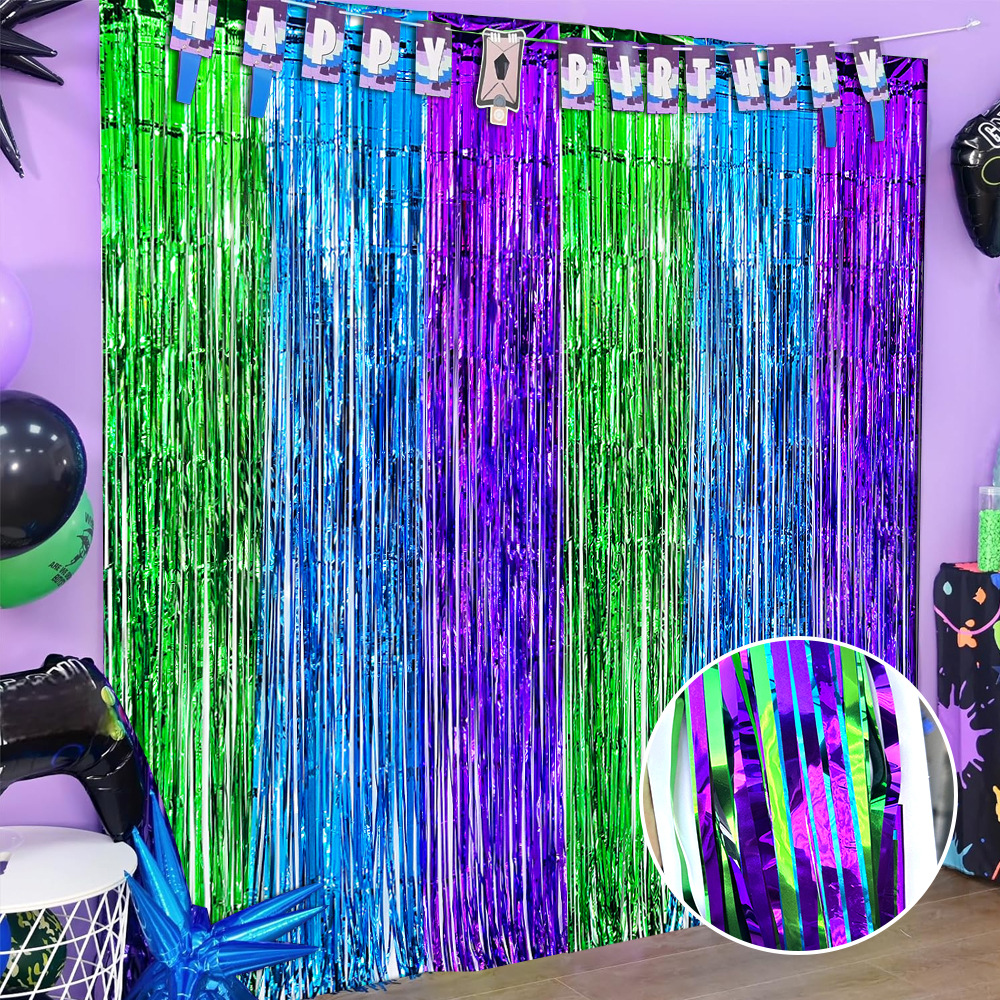 2m Two-Color Rain Silk Curtain Backdrop for Party and Birthday Decoration - 1