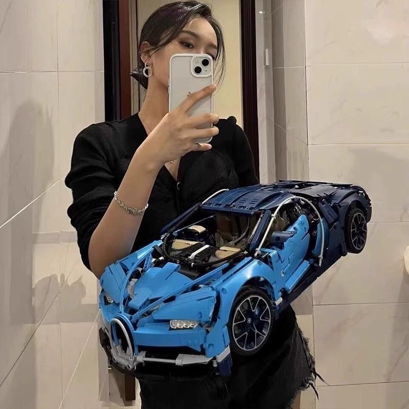Bugatti montaj yapı blokları spor araba oyuncağı, mekanik set, erkek çocuklar için hediye