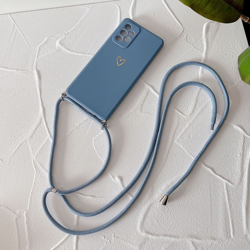 Crossbody Protective Case for Samsung A51/A71 and S21FE with Small Gold Heart Charm, Fits
