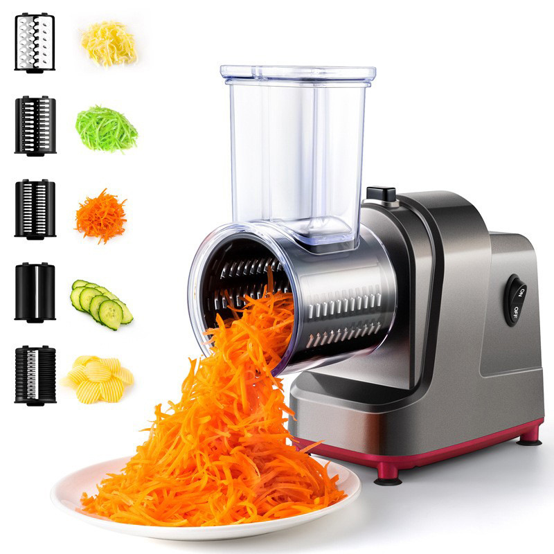 Electric kitchen vegetable chopper, multifunctional vegetable cutter, slicer, grinder and shredder for household use.