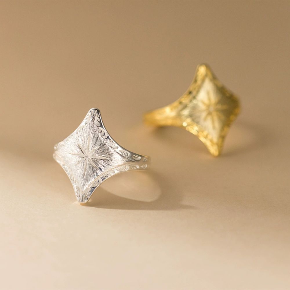 Diamond-Textured Brushed Design Ring